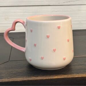 LOVE Coffee Mug Small Pink Hearts With Heart Shaped Handle Valentine’s Day NEW